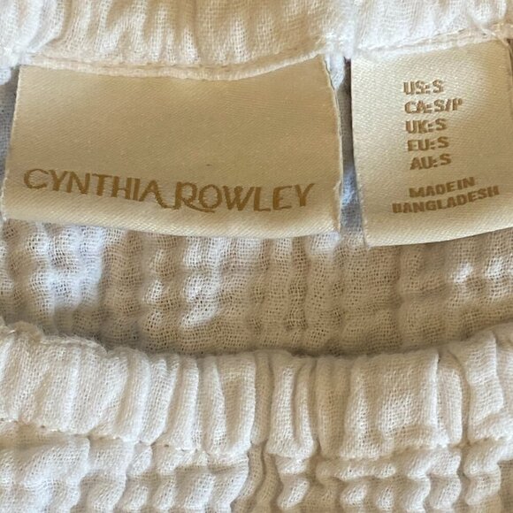Cynthia Rowley White Short Sleeve Crop Top S Cotton Waffle-Gauze #201P - Picture 5 of 6